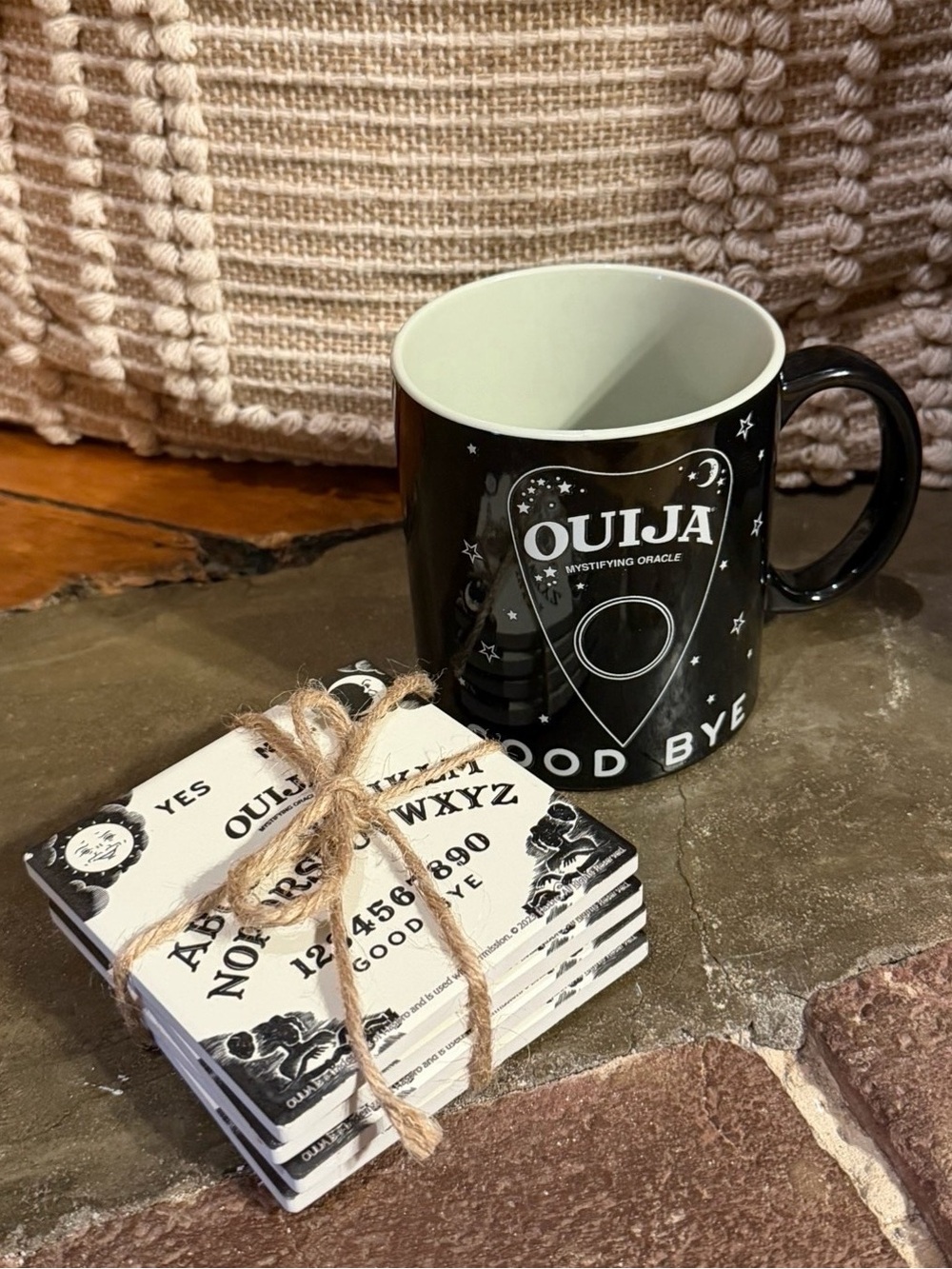 Ouija Mug & Coaster Set | Black & White Gothic Witchy Halloween Decor